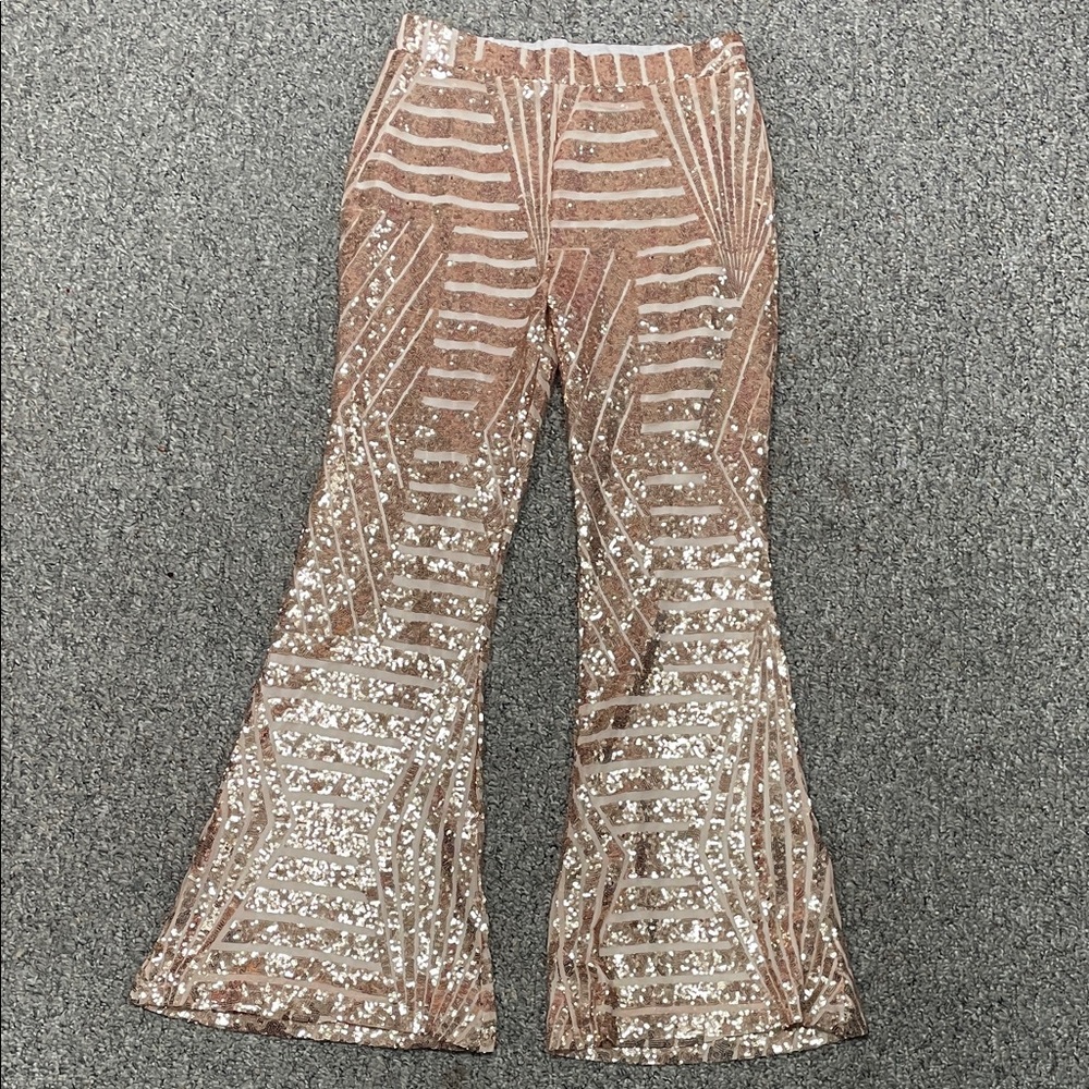 Sequin Flare Pants in Rose Gold